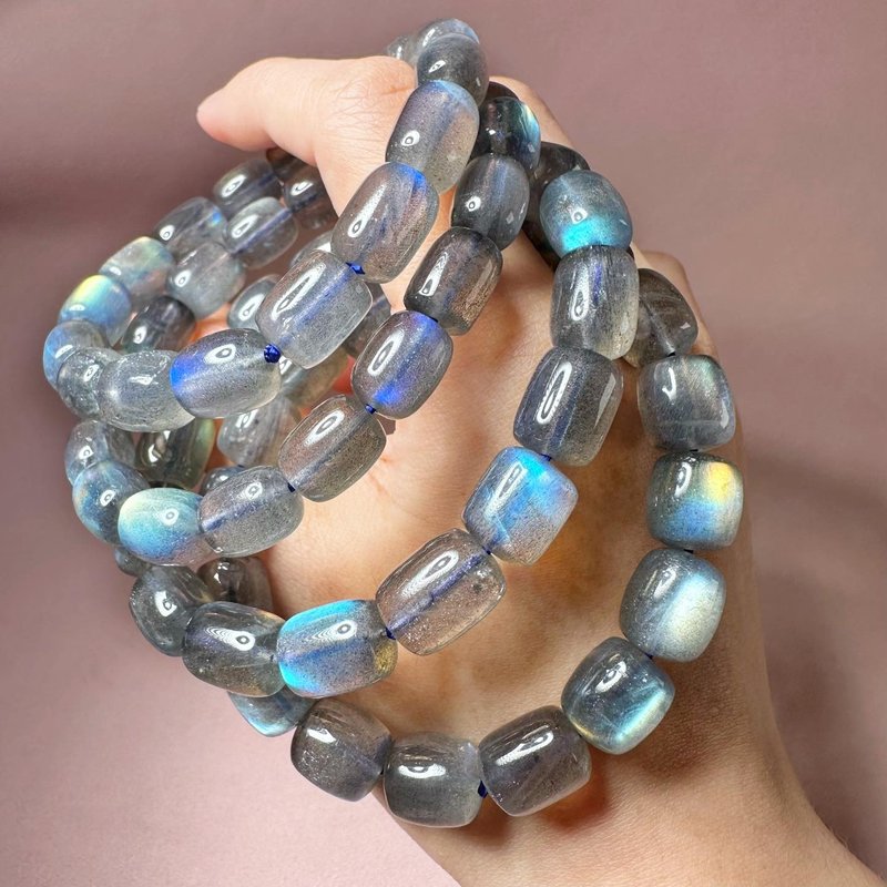 High quality colored light labradorite barrel beads - Bracelets - Crystal Gray