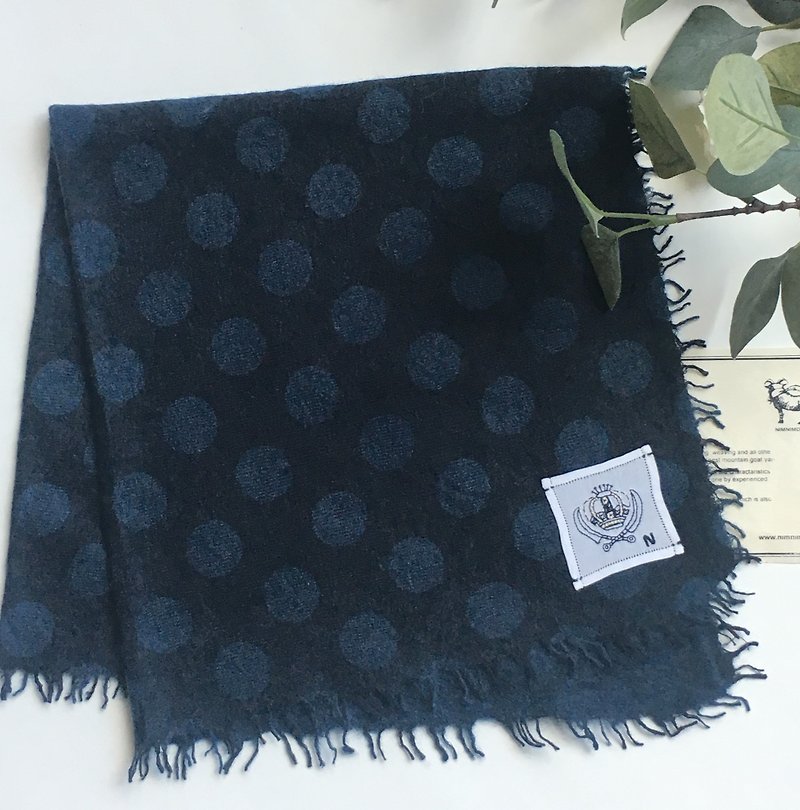 100%カシミヤ　ドットプリント　バンダナ - 絲巾 - 其他材質 藍色
