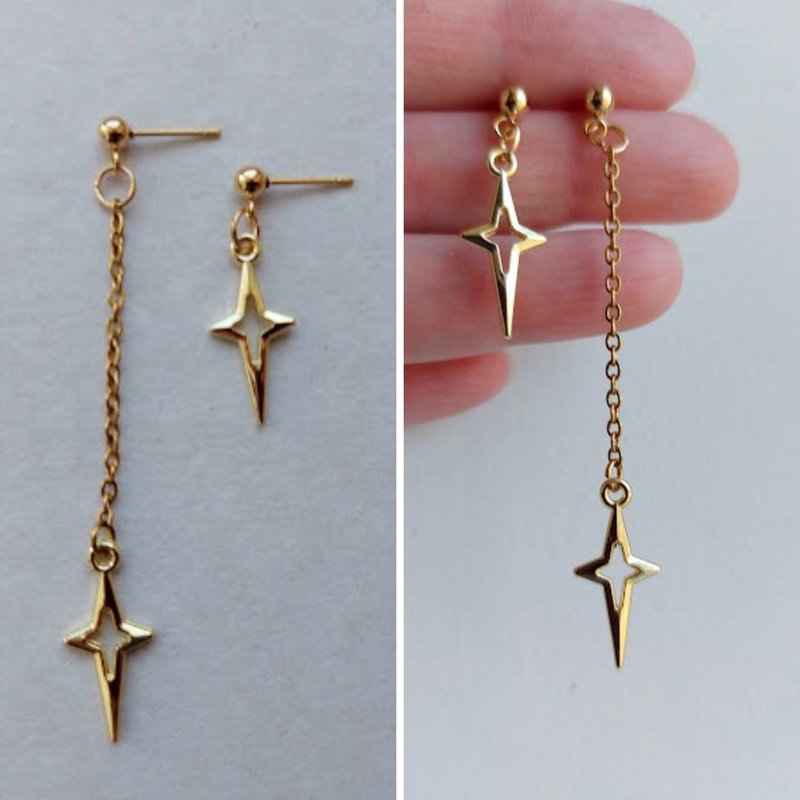 Asymmetrical star earrings North star earrings Falling star Celestial earrings - ต่างหู - โลหะ สีเงิน