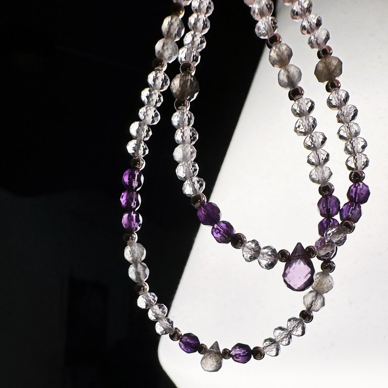 MH sterling silver natural stone_pure_white crystal_amethyst_two combinations - สร้อยข้อมือ - คริสตัล สีม่วง