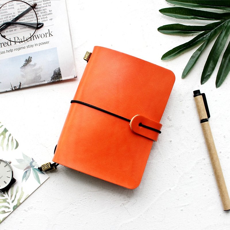 Orange orange leather notebook / diary / travel book / customizable passport this standard a5 - สมุดบันทึก/สมุดปฏิทิน - หนังแท้ สีส้ม