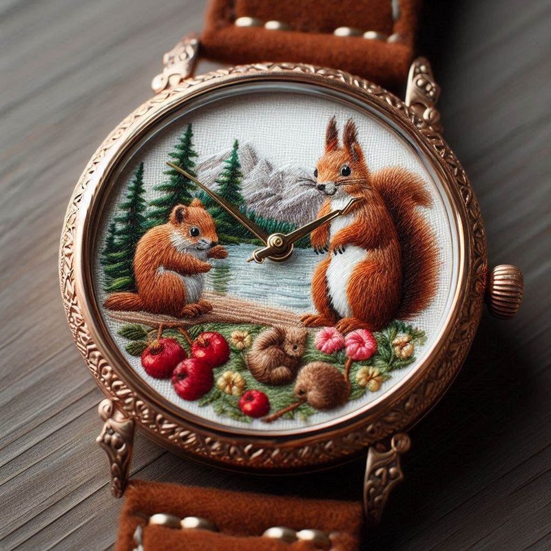 [Exhibits] Fruit Picking Fun | Little Golden Mouse in the Forest | Embroidery Watch - Knitting, Embroidery, Felted Wool & Sewing - Thread Gold