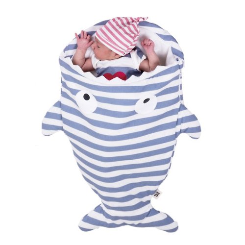 JIOUU 設計樂生活 BabyBites鯊魚咬一口嬰幼兒多功能睡袋-水手藍條紋