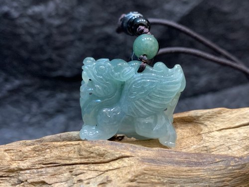 淳玉晶品坊 免費開光 快速出貨 天然A貨緬甸玉油青翡翠 招財貔貅項鍊飛天貔貅