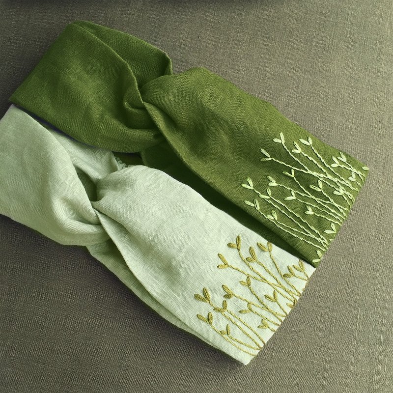 | 春芽 |  療癒系亞麻髮帶 x 手刺繡材料包 |  二色可選 - 編織/刺繡/羊毛氈/縫紉 - 棉．麻 綠色