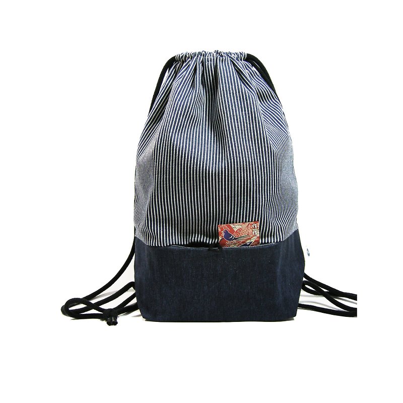 Two-tone double-layer beam backpack (canvas)__作作zuo zuo hand-made bag - กระเป๋าหูรูด - วัสดุอื่นๆ สีน้ำเงิน