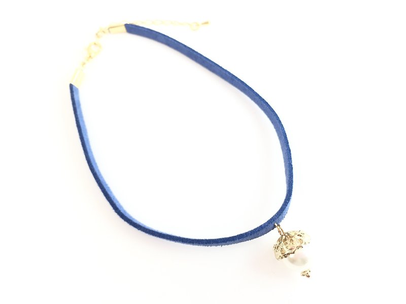 紫羅蘭珍珠頸鍊 - 項鍊 - 棉．麻 藍色