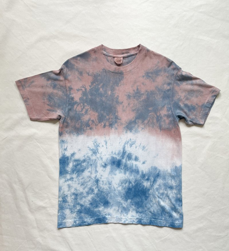Coloring TEE　organic cotton　藍染 泥染 染色 Indigo Mud dyed shibori 絞り染め - 女 T 恤 - 棉．麻 藍色