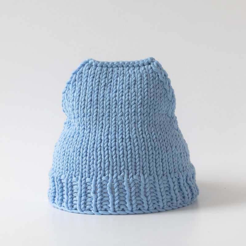 OTB111 Ladder Hand-knitted Cap - Sky Blue - Hats & Caps - Cotton & Hemp Blue