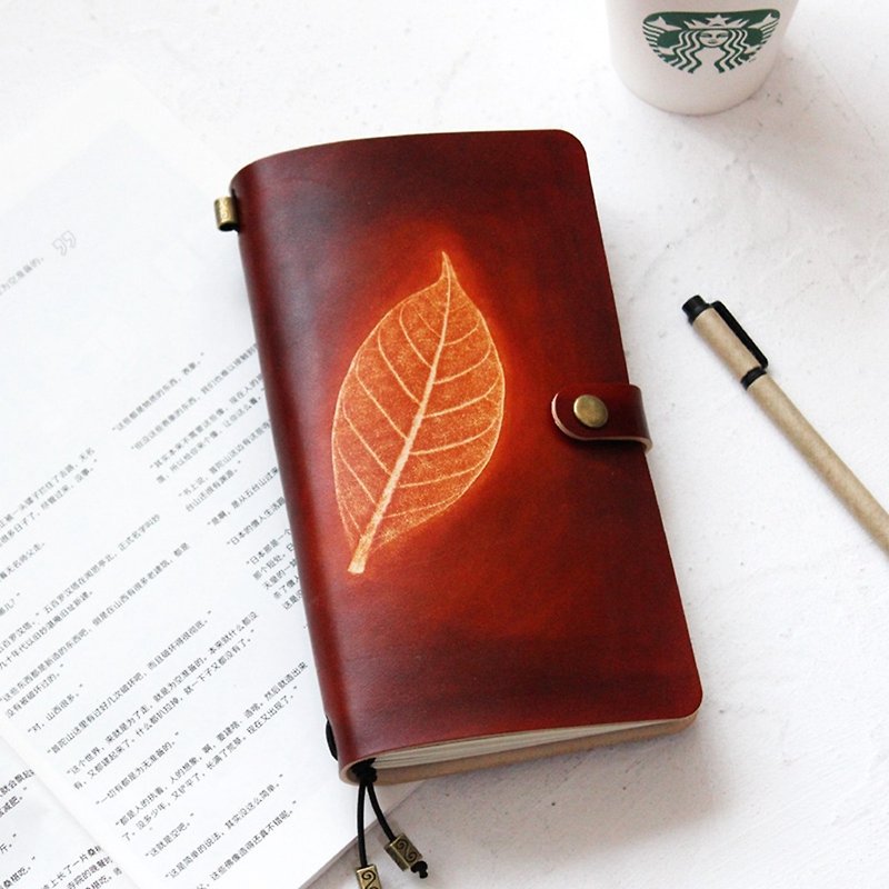 Red brown leaf hand book notebook diary TN travel book notebook customization - Notebooks & Journals - Genuine Leather Brown