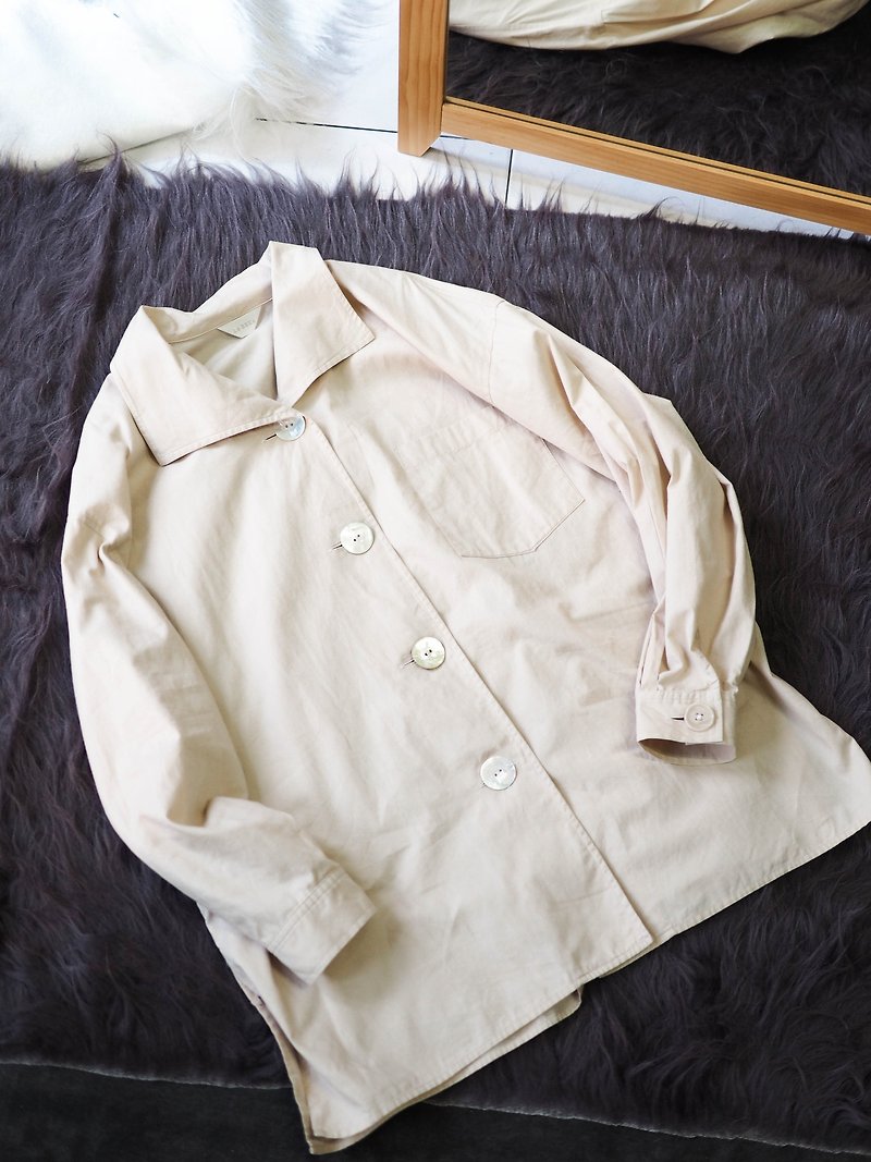 River Water Mountain - Shizuoka shallow khaki shell buckle youth time antique cotton lapel shirt jacket coat - Women's Casual & Functional Jackets - Cotton & Hemp Khaki