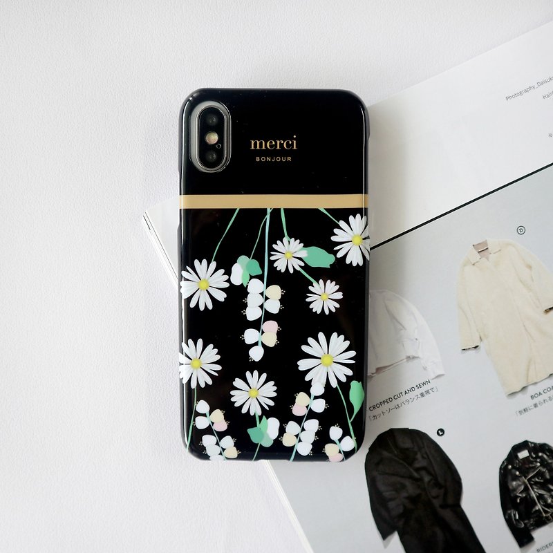 Waiyuan small chrysanthemum black phone case - Phone Cases - Plastic Black