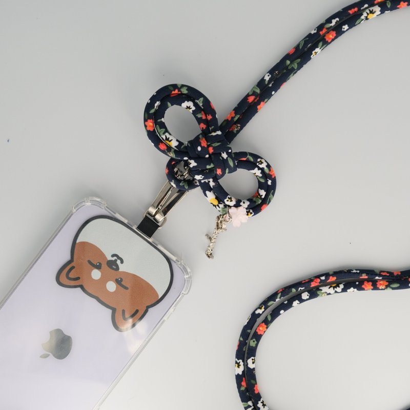 [Mobile phone strap supports all mobile phones] Adjustable mobile phone lanyard chiffon floral (mountain wild red flower) - เชือก/สายคล้อง - ผ้าฝ้าย/ผ้าลินิน 