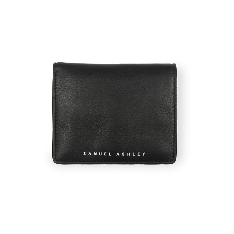 Logan Vertical Bi-fold Leather Wallet with Coins (RFID) - Black/Dark Blue - Wallets - Genuine Leather Black