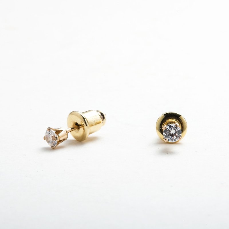 14K包金鋯石耳針 Zircon Earrings - 耳環/耳夾 - 寶石 金色