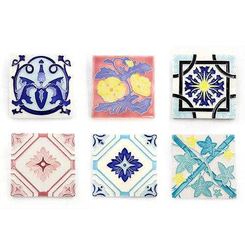 三和瓦窯 白瓷 彩釉花磚 可做裝飾或杯墊使用 (共有6款)