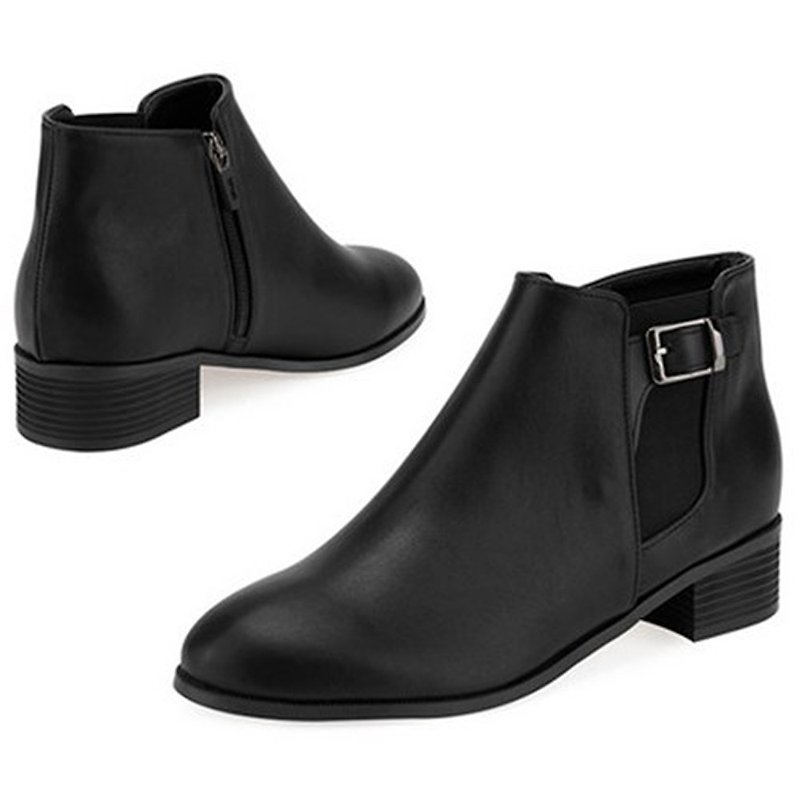 PRE-ORDER - SPUR 皮帶扣切爾西靴 LF9056 BLACK - 女款短靴 - 人造皮革 黑色