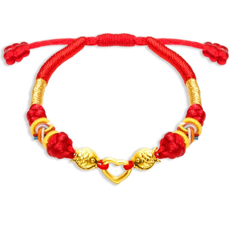 【童樂繪金飾】與愛同行 兒童紅繩手鍊 約重0.05錢 (彌月金飾) - 彌月禮盒 - 24k 金 紅色