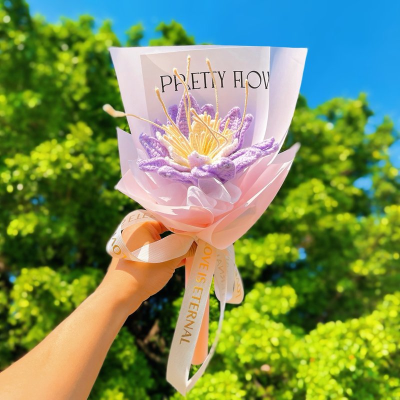 畢業禮物 畢業花束 客製化禮物2025七月生辰花 - 紫色睡蓮花束 - - 乾燥花/永生花 - 棉．麻 紫色