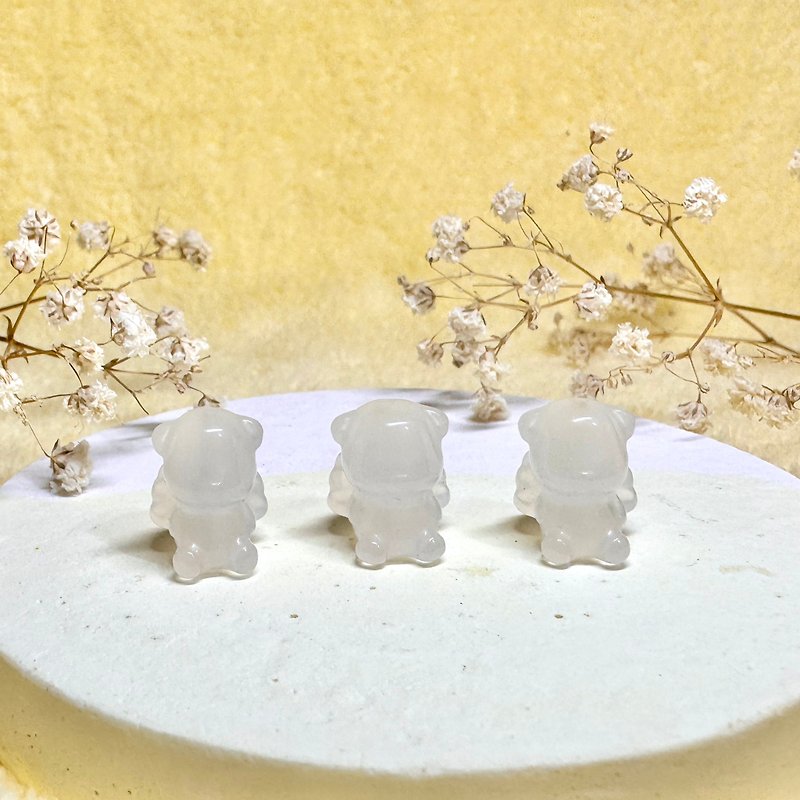 天然白瑪瑙天使小熊項鍊/手珠 可愛造型雕刻礦石飾品 - 手鍊/手環 - 水晶 白色