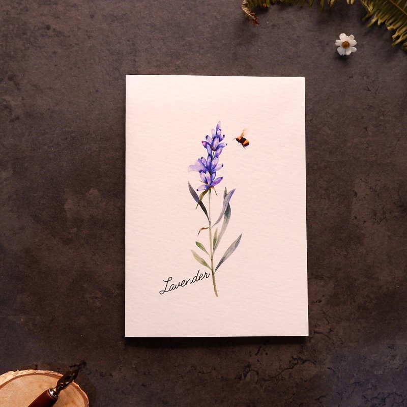 [Blooming Flowers and Blessings] - Lavender imported from Europe, beige texture folding card and off-white - การ์ด/โปสการ์ด - กระดาษ สีม่วง