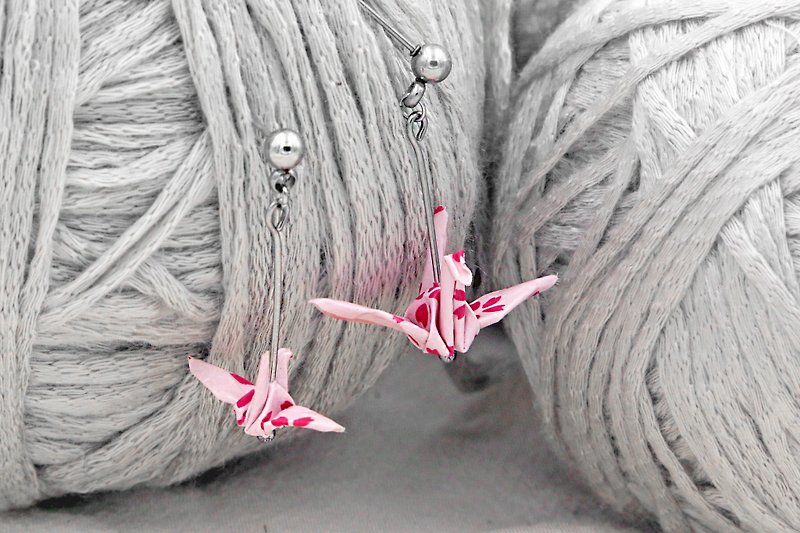 Pink Sakura Paper Crane Earrings - Earrings & Clip-ons - Paper Pink