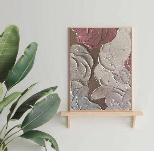 Modern Art by Lena Langer Minimalist Stucco Painting Abstract Pink Cream Art Small Wall Decor 3D Painting