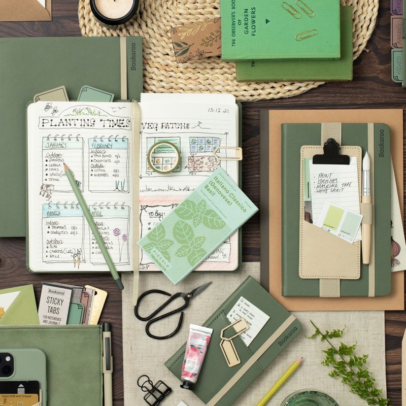 Bookaroo莫蘭迪草綠純色系文具 A6/A5/B5筆記本收納袋筆袋圓珠筆 - 筆記本/手帳 - 其他材質 