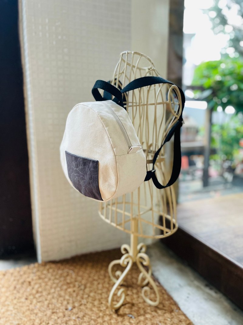 Japanese rice ball backpack - กระเป๋าเป้สะพายหลัง - ผ้าฝ้าย/ผ้าลินิน ขาว