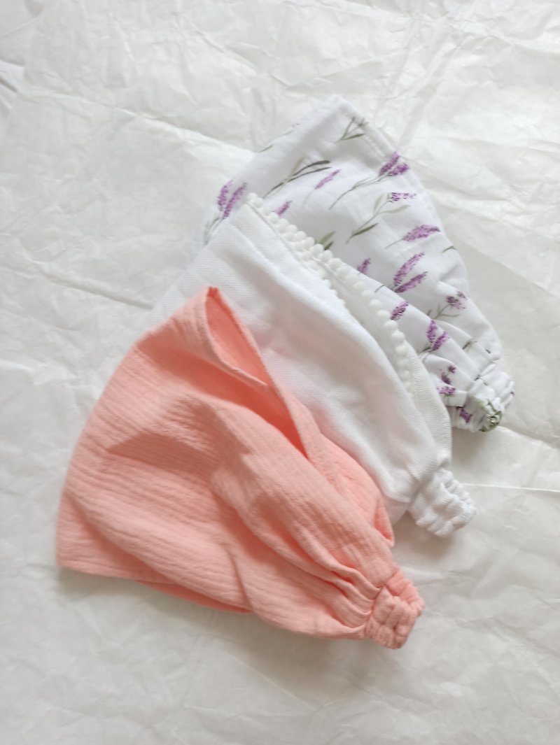 Cotton headband for girls, baby hat, toddler headscarf, muslin bandana - 嬰兒帽/髮帶 - 棉．麻 白色
