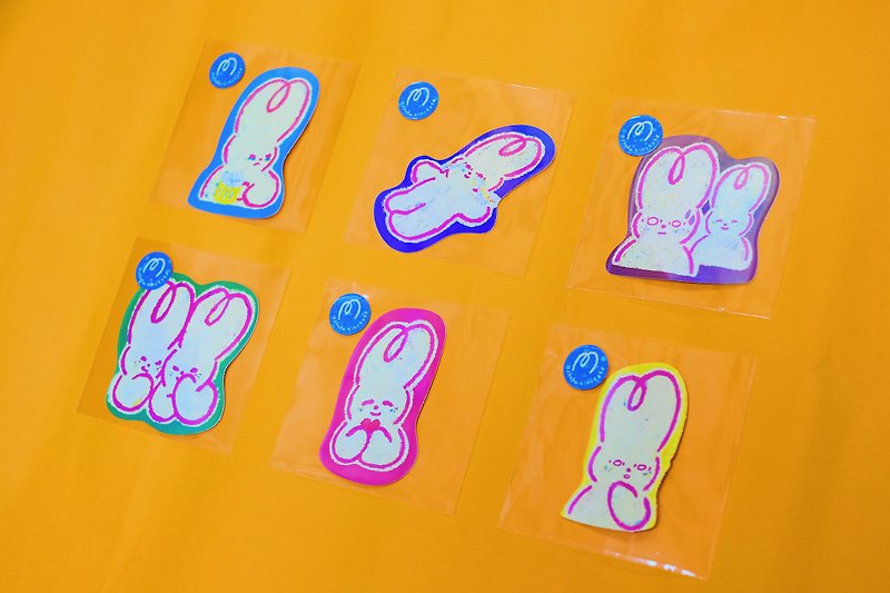 Shuku Rabbit Expression Waterproof Laser Sticker | Waterproof Laser Sticker | - Stickers - Waterproof Material Multicolor