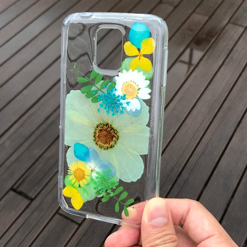 Samsung Galaxy S5 Plus Handmade Dry Pressed Flowers Case Green Flower case 005 - Phone Cases - Plants & Flowers Green
