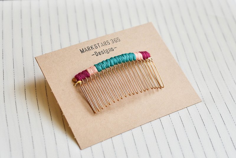 Contrast color knitting fork / hair insert / hair comb - zero - Hair Accessories - Other Metals Multicolor