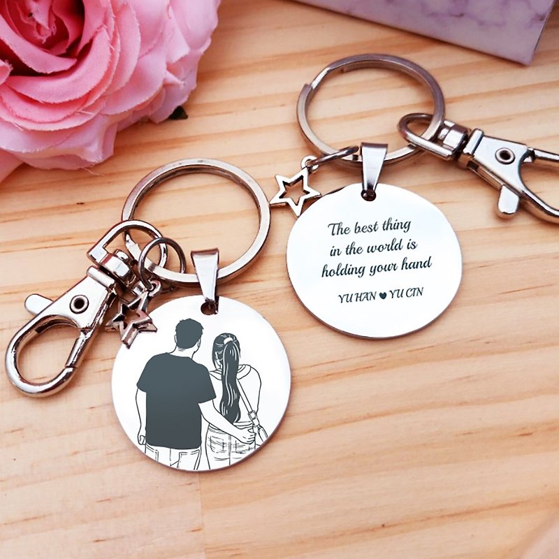 [Customized] Immortal Love- Stainless Steel Couple Keychain-Siyan Painting/Customized Text - Keychains - Stainless Steel 