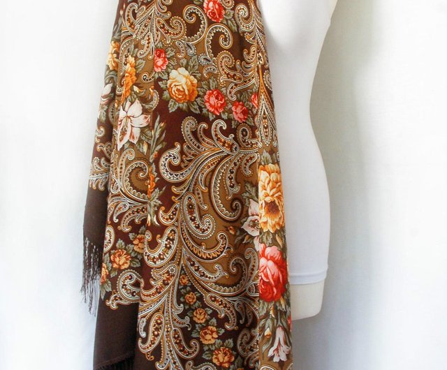 パブロヴォ ポサード ロシア ショール 100% ウール スカーフ 125x125