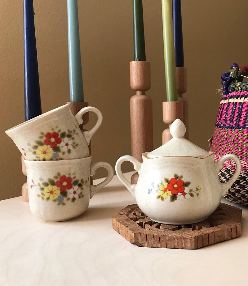 70's小さな花のセラミックキャンディーカップグループ - グラス・コップ - 陶器 多色