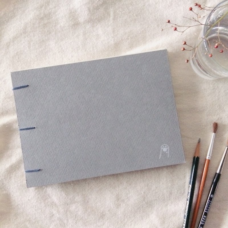Portable watercolor sketchbook | 190 pounds 32 open waterford | grey cat - สมุดบันทึก/สมุดปฏิทิน - กระดาษ สีเทา