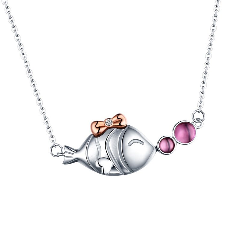 親愛なる小魚 ダイヤモンド14Kゴールドステンレススチール レディースネックレス - ネックレス - ダイヤモンド シルバー