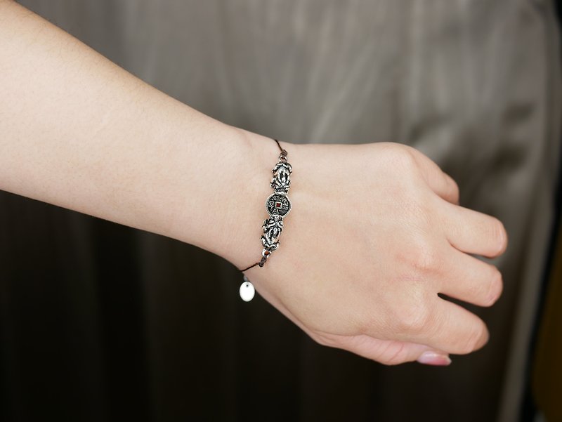 Wax thread bracelet sterling silver leather yao - สร้อยข้อมือ - เงินแท้ 