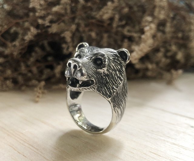 bear ring animal polar jewelry grizzly teddy mama biker Silver