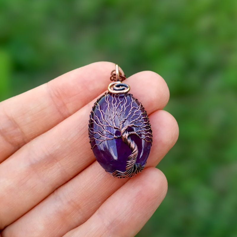 Amethyst Tree Of Life Necklace Pendant, 7th Anniversary Gift, Viking Jewelry - สร้อยคอ - เครื่องเพชรพลอย สีม่วง