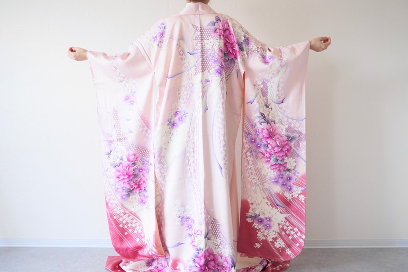 KIMONO, floral kimono dress, Wedding kimono, long kimono, traditional kimono - 禮服/小禮服 - 絲．絹 粉紅色