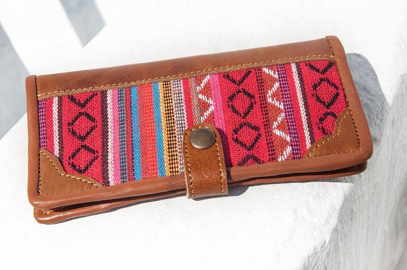 Woven stitching leather long wallet/long wallet/coin wallet/woven wallet-red Moroccan ethnic leather - Wallets - Genuine Leather Multicolor