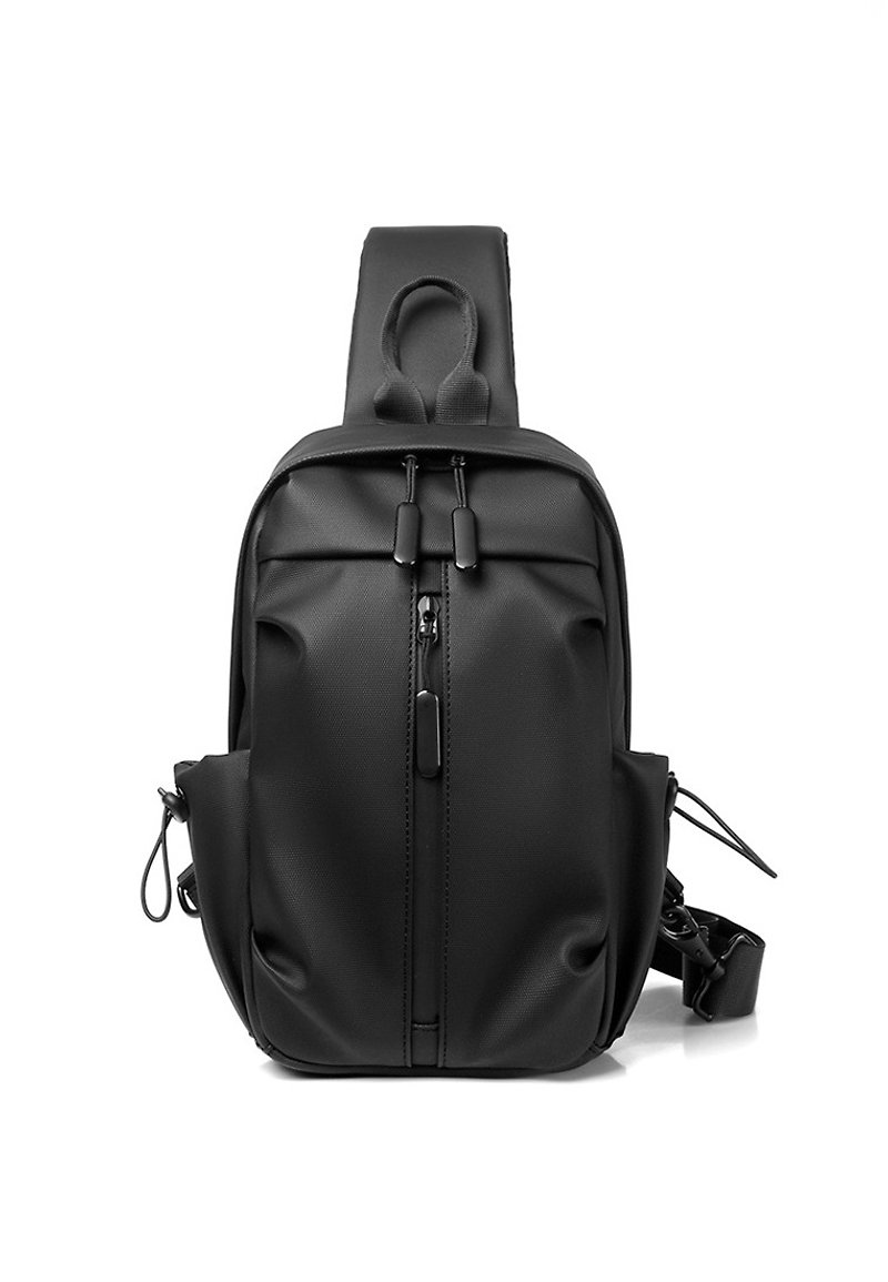 Chest Bag With Adjustable Strap 0272 black - กระเป๋าแมสเซนเจอร์ - เส้นใยสังเคราะห์ สีดำ