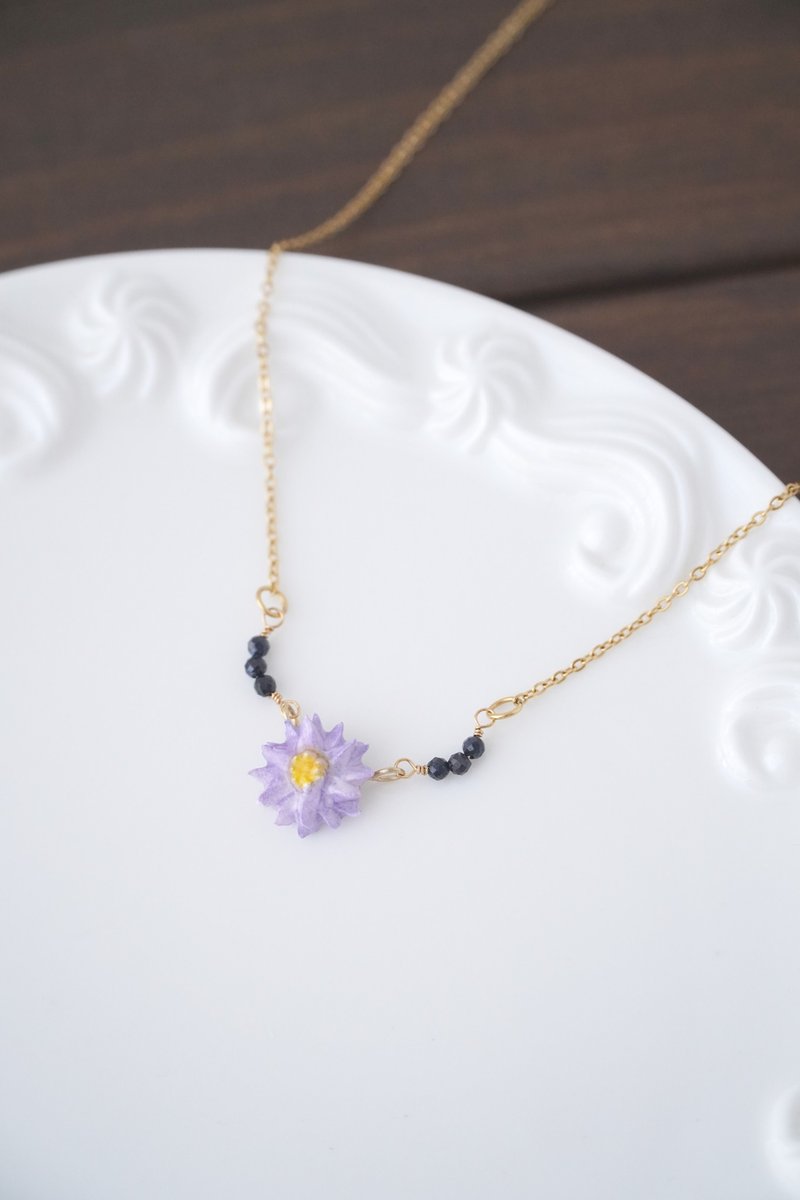 Birth Flower x Birthstone /Sep/ Aster x Sapphire Necklace - Necklaces - Clay Purple