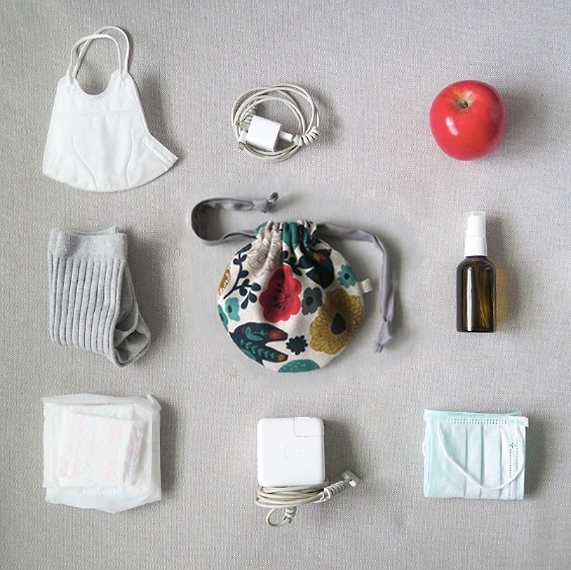Universal storage bundle mouth small bag | Linen twist bird totem - Toiletry Bags & Pouches - Cotton & Hemp Green