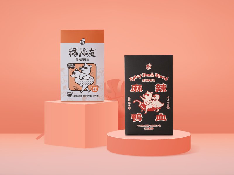 菇嘰菇嘰!鴨咪鴨咪!│【VERY菇】豬隊友滷肉+麻辣鴨血│共6盒 - 料理包/調理包 - 其他材質 橘色