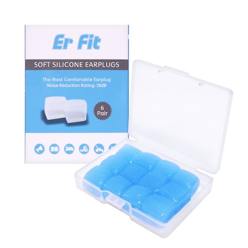 ER FIT-可塑型環保矽膠耳塞 【ER FIT】矽膠耳塞-藍色12入柔軟可塑 隔音防噪 睡眠 -內付收納