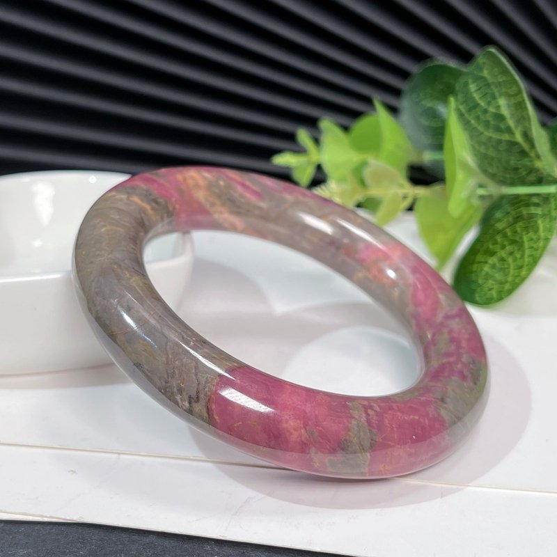 玫粉薔薇輝手鐲54MM 水潤油畫桃林巴料桃花玉玫瑰石手環 古風唯美 - 手鍊/手環 - 半寶石 粉紅色