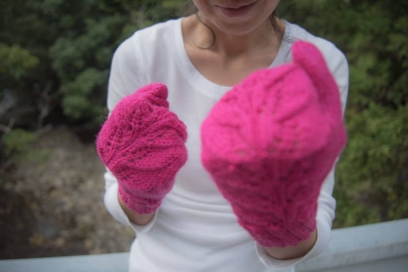 ピンク　ミトン　手編み - 手套 - 其他材質 粉紅色